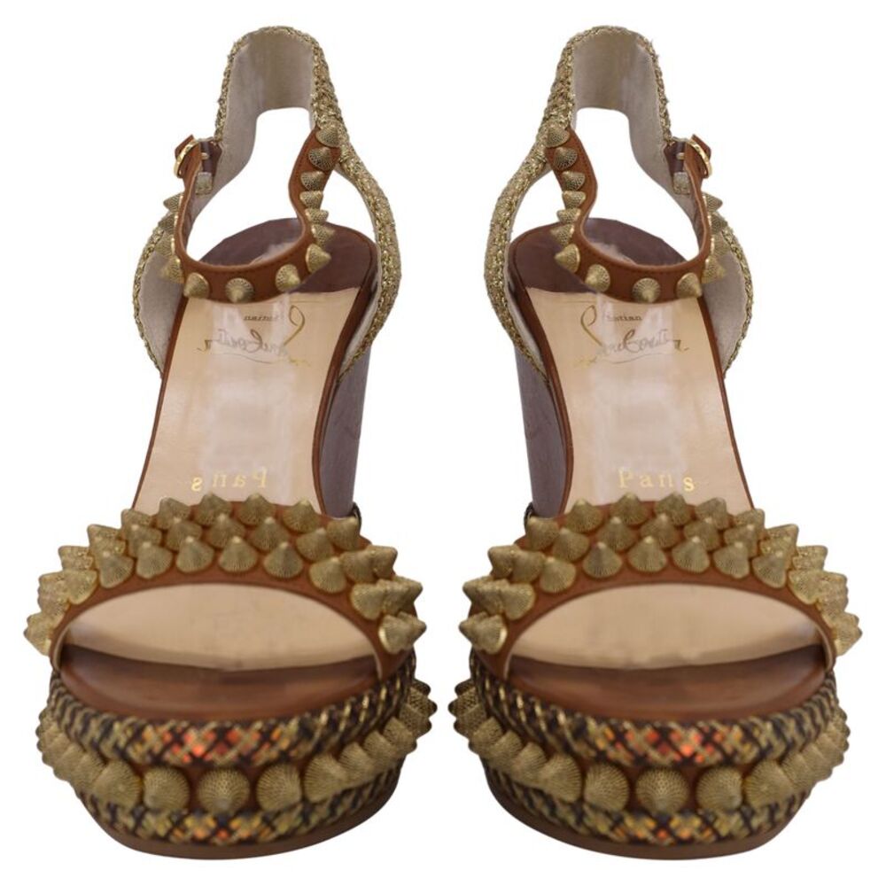 Christian Louboutin Cordorella Spiked Wedge Shoes in Brown Leather - Picture 2 of 7